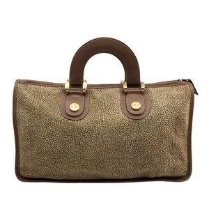 Borbonese Brown Suede Redwall Quail Print Satchel Bag